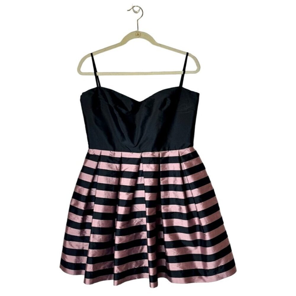 Aqua Dress Women Large Black Pink Stripe Spaghetti Strap Strapless Fit And Flare